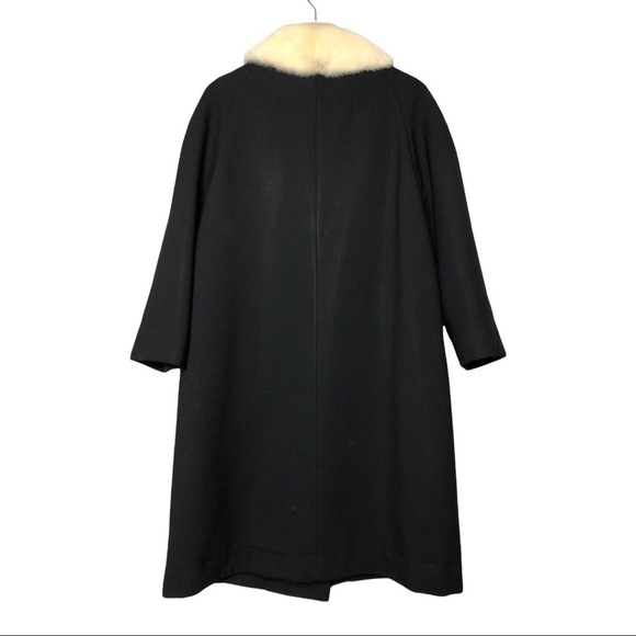 VINTAGE 60s Asymmetrical Button Fur Collar Black Wool Coat ROTHSCHILD’S Size M/L - Picture 2 of 9